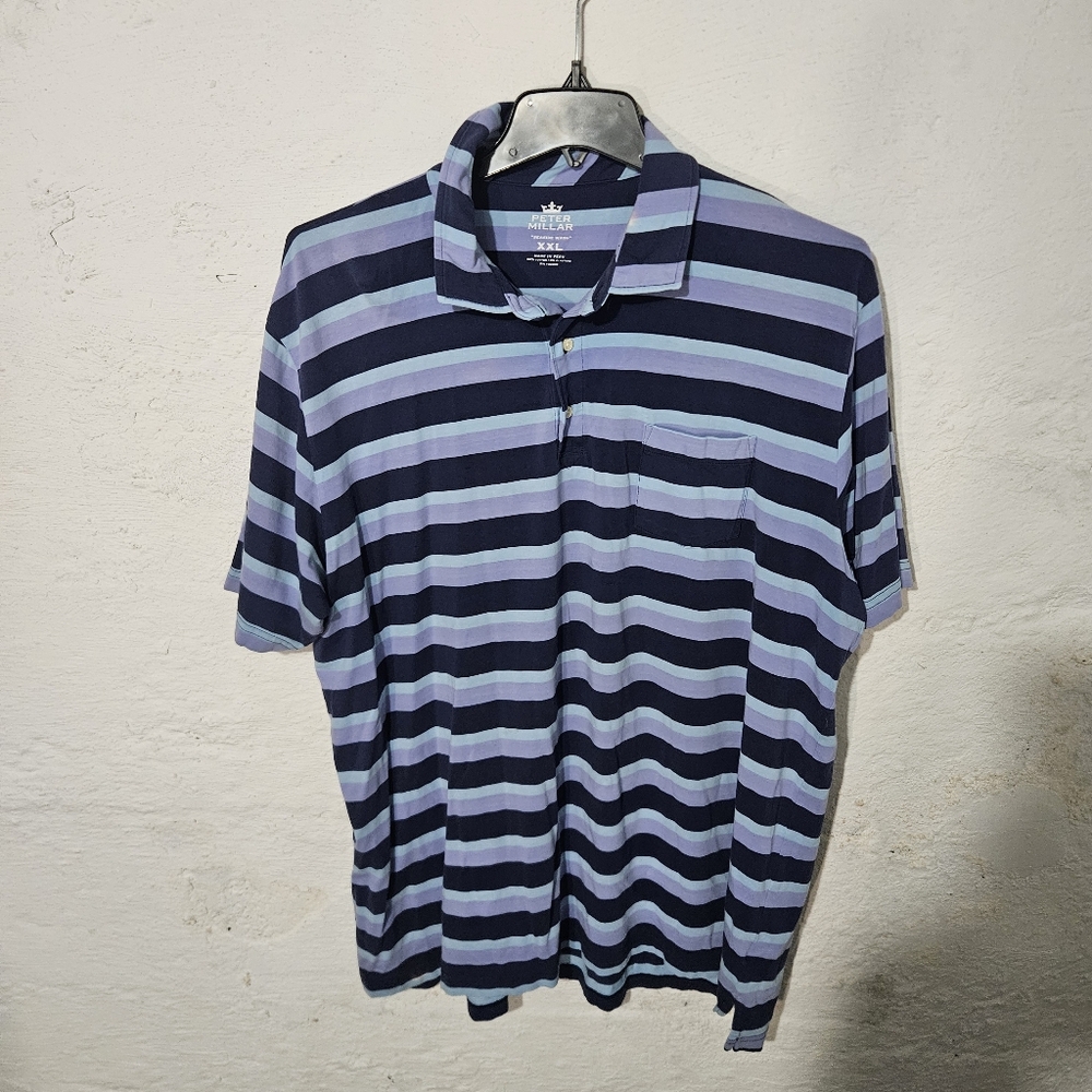 Peter Millar Seaside Wash Polo Golf Shirt Mens 2XL Striped Stretch Athletic